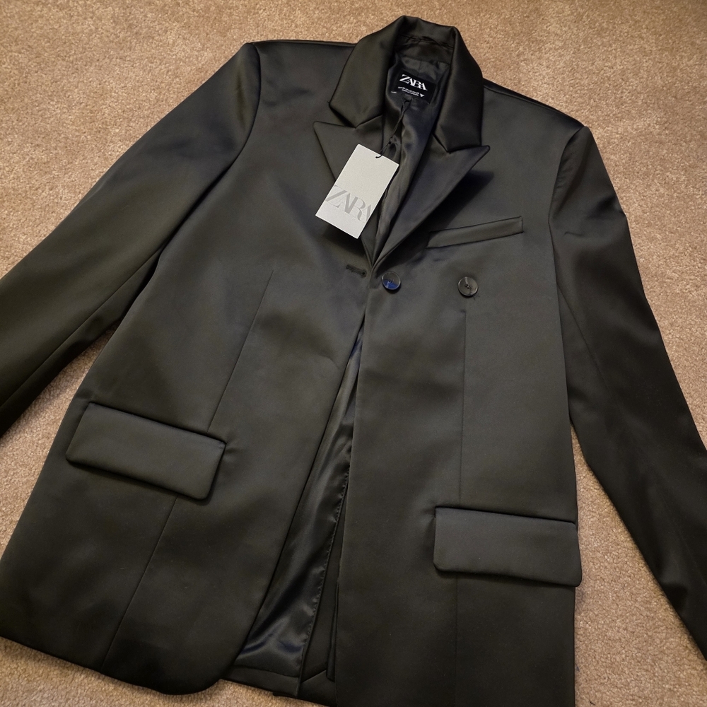 Zara Satin Blazer Black Size XS - Picture 13 of 16
